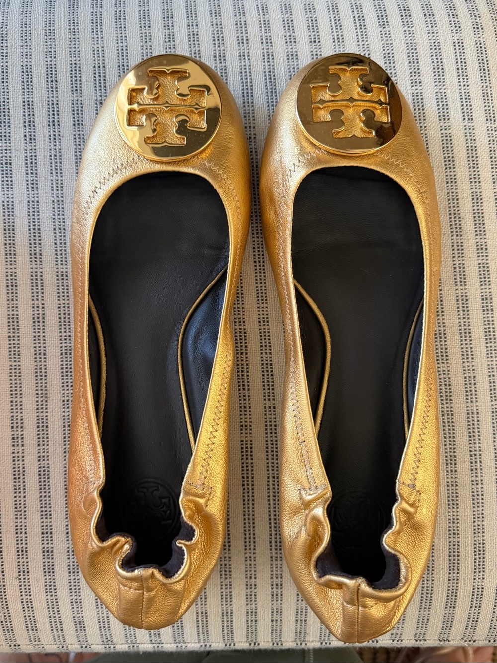 Tory Burch Gold Metallic Logo Ballet Flats
